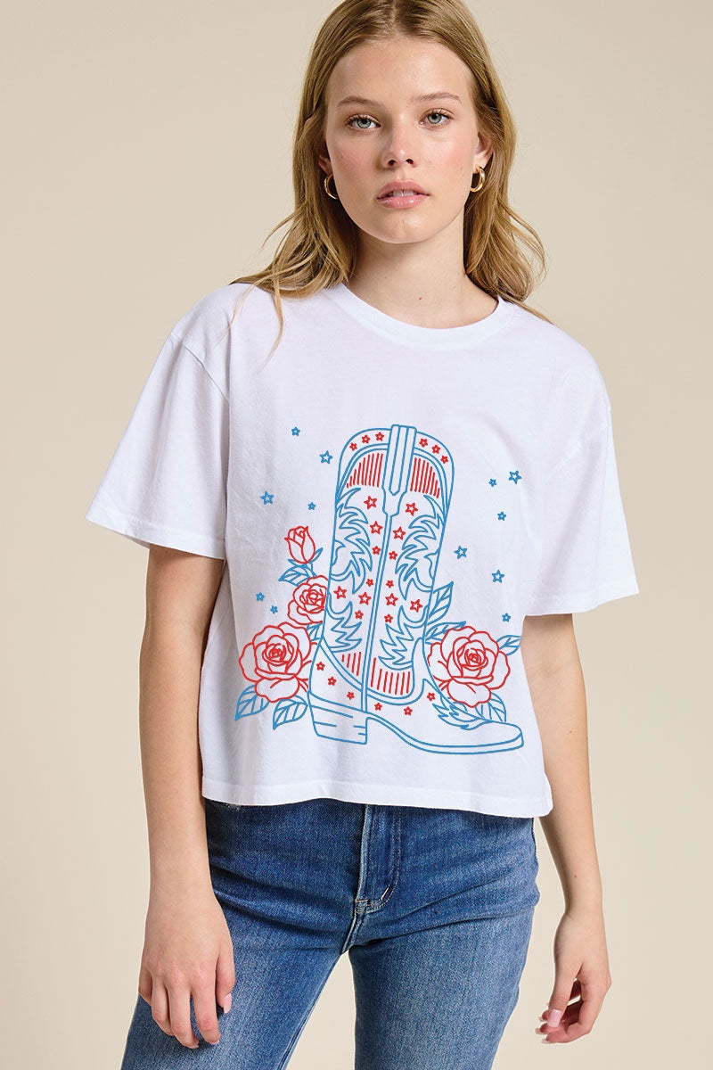 Juniors' Zutter Puff Cowboy Boots & Rose S/S (White)