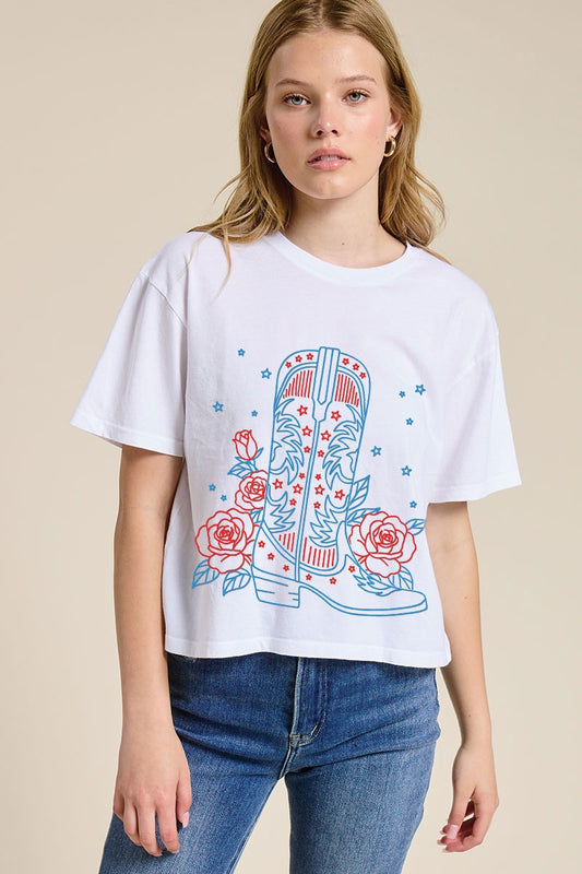 Juniors' Zutter Puff Cowboy Boots & Rose S/S (White)