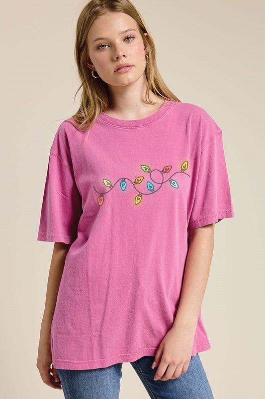 Juniors' Puff String Of Lights Tee (Pink)
