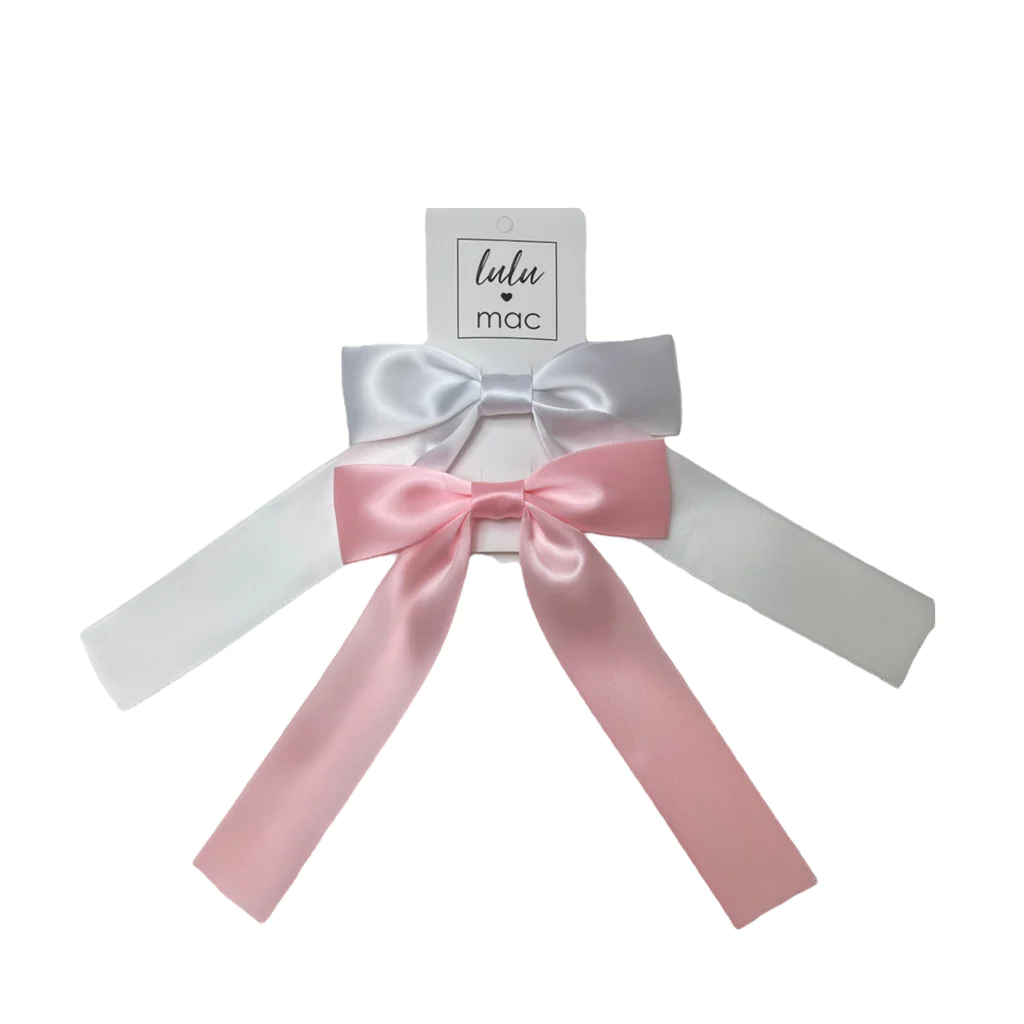 2 Pack Satin Hair Bow (Pale Pink/White)