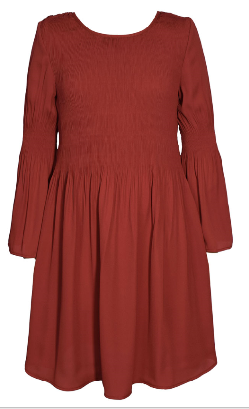 Girls Pleated Crepe Dress (Rust)