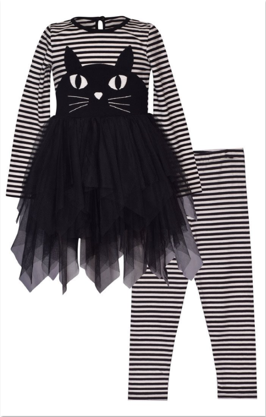 Toddler Girls Spooky Cat Set (Black/White)