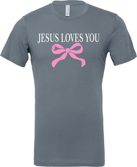 Jesus Loves You W/Bow S/S Tee (Slate Blue)