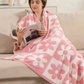 ComfyLuxe Daisy & Checkered Pattern Luxury Soft Throw Blanket (Pink)