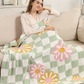 ComfyLuxe Daisy & Checkered Pattern Luxury Soft Throw Blanket (Green)