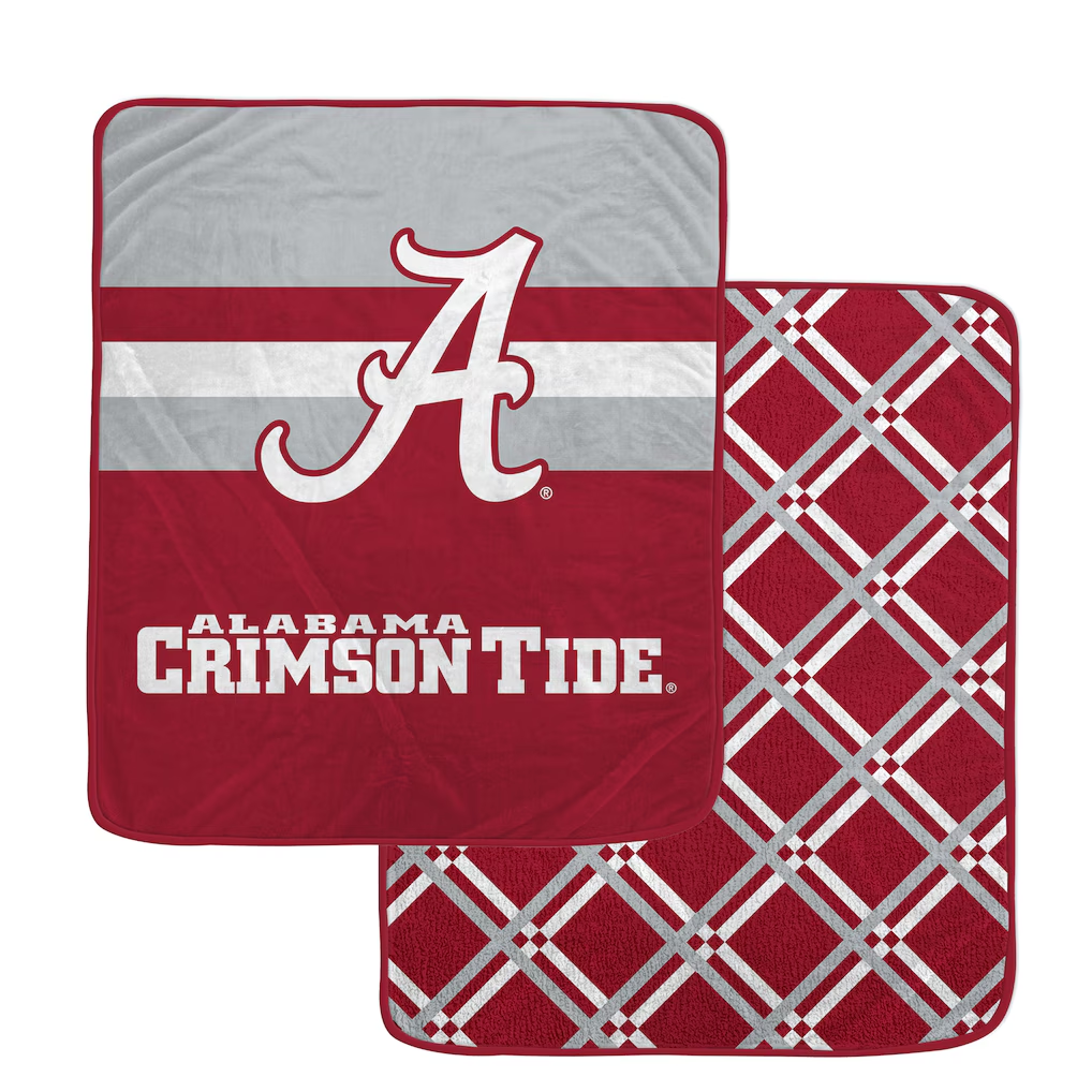 Alabama Crimson Tide Center 1/2 Stripe Diamond Sherpa Blanket (50" x 60")