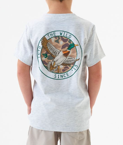 Burlebo Boys Camo Mallard Duck T-Shirt (Heather Ash Grey)
