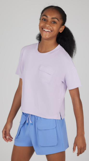 Girls Boxy Cropped Tee W/Cargo Shorts Set