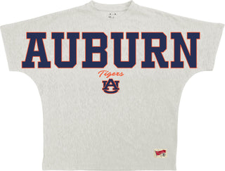 Ash grey Auburn Tigers collegiate tee with navy and orange lettering
