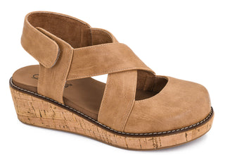 Corkys caramel cork wedge sandal with crossover straps