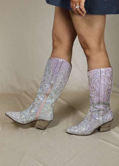 Rhinestone western boots worn on model