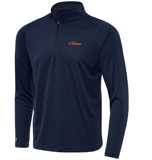 Men's Antigua Auburn Tribute Script Quarter Zip (Navy)