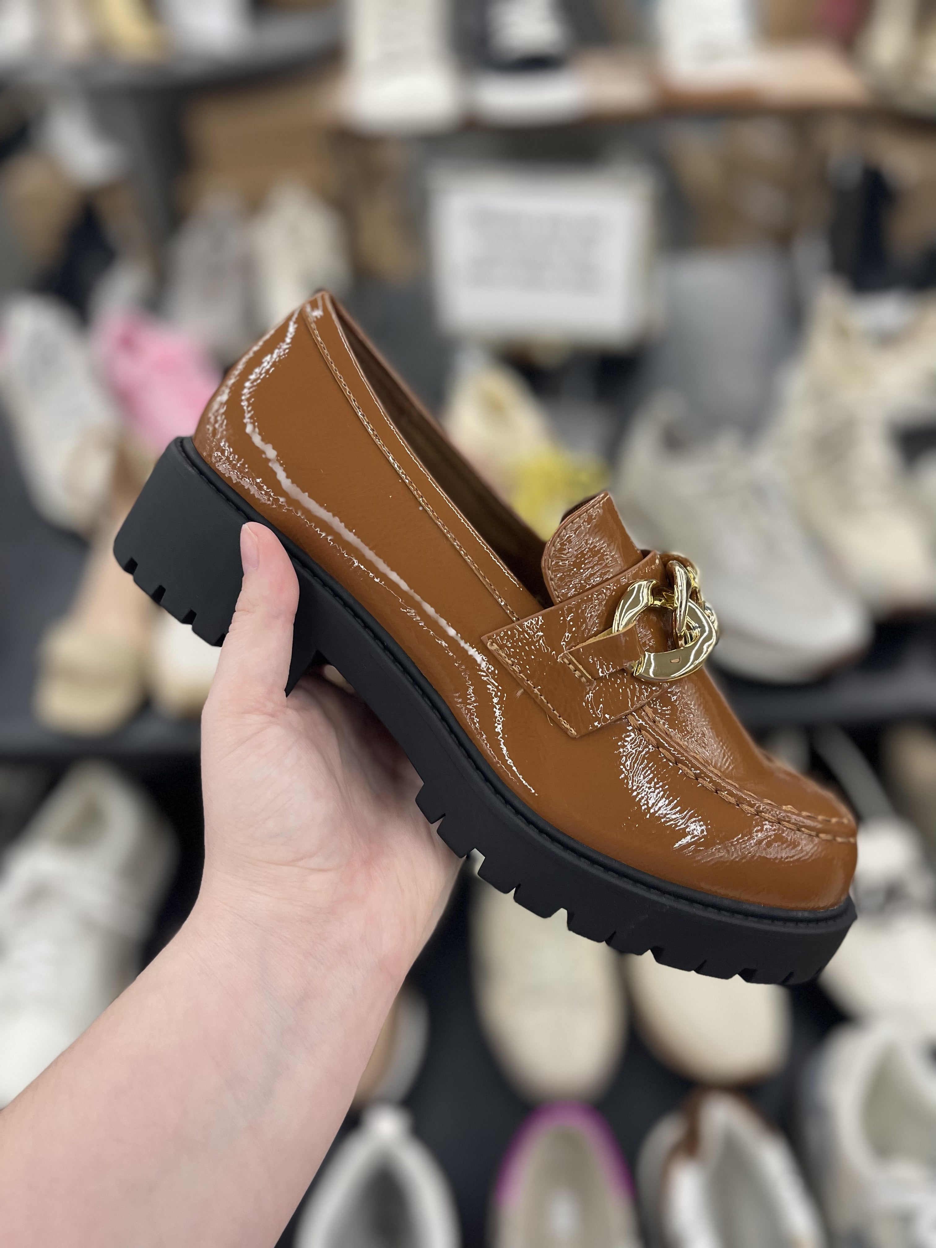 Heeled leather loafers, Col. CAFF | Frau