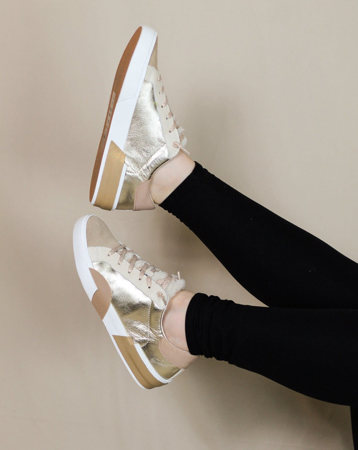 Zina Plush Gold Leather Sneakers