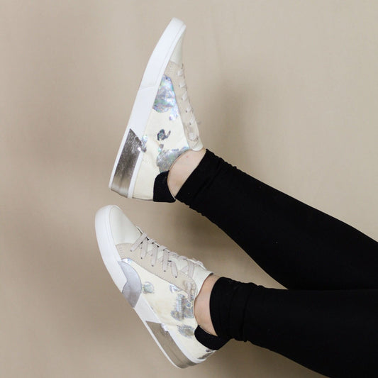 Zina Silver Iridescent Calf Hair Sneakers