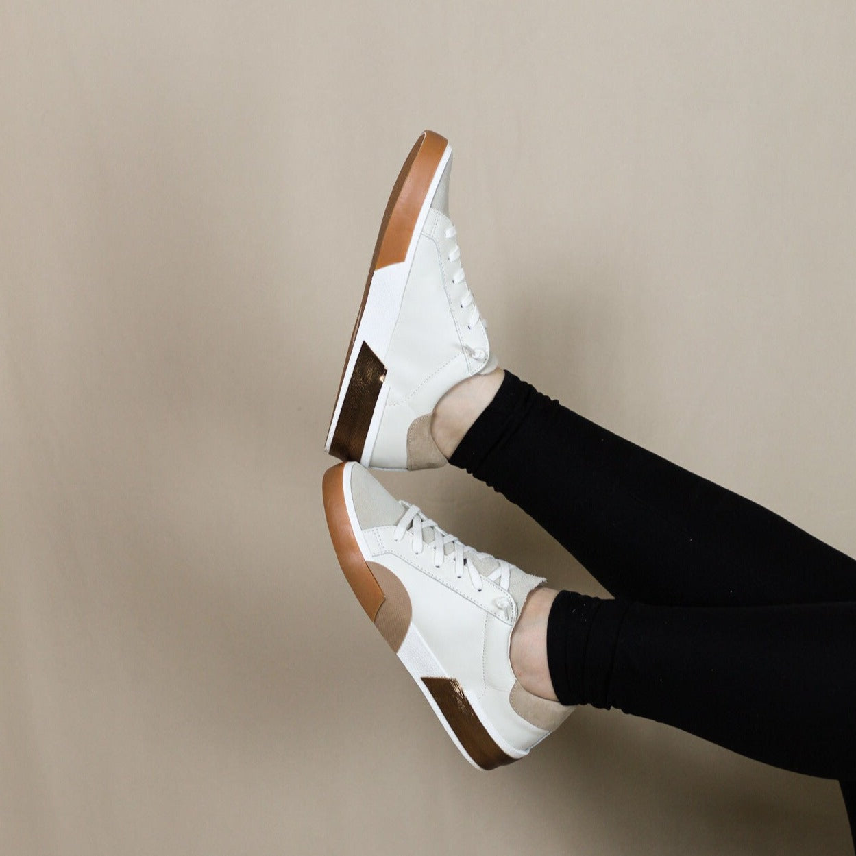 Zina White/Tan Leather Sneakers