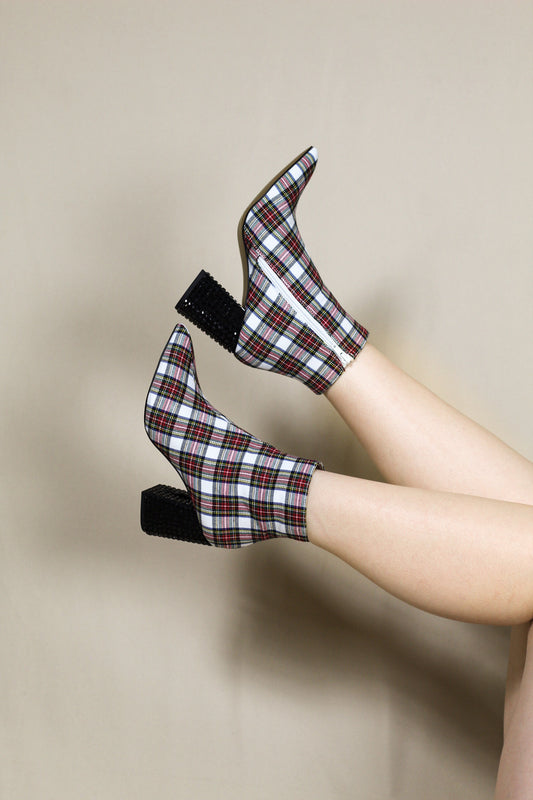 Betsey Johnson Kassie White Plaid Bootie